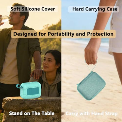Protective Case for JBL Go 5 Portable Bluetooth Speaker | Accessories Hard Carrying Case and Silicone Cover with Metal Carabiner (Teal Case) - color: Teal Case
