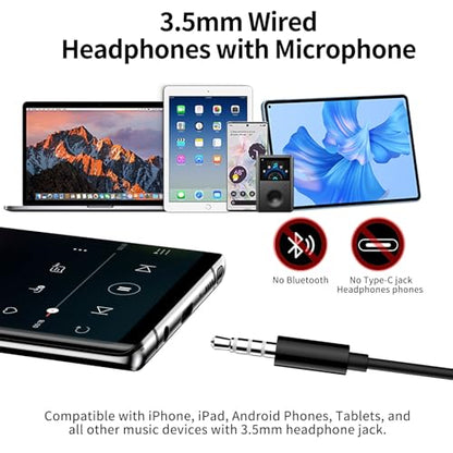 Jelanry 3.5mm Earbuds with Microphone Wired Headphones for Laptop PC, Black | Sport Headset for iPhone 6 6s Samsung A25 A15 S10 Laptop PC Chromebook Switch Airplanes Kindle Fire Kids School Students Gift - color: Black