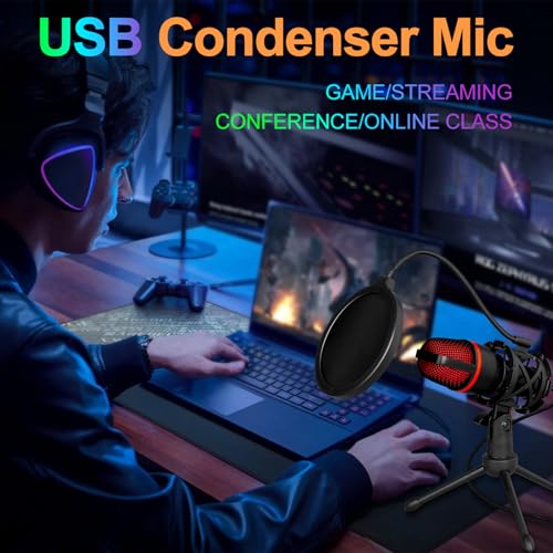 ME4 USB Condenser Microphone Kit with RGB Light Computer Recording Live Broadcast Karaoke Noise Reduction