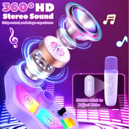 Kids Stand Rechargeable Karaoke Machine Toys with 2 Wireless Mic, Microphone Gifts for 3 4 5 6 7 8 Year Old Girls Grandkids, Bluetooth Speaker with LED Lights Birthday Gift for Age 3-8 - color: Purple
