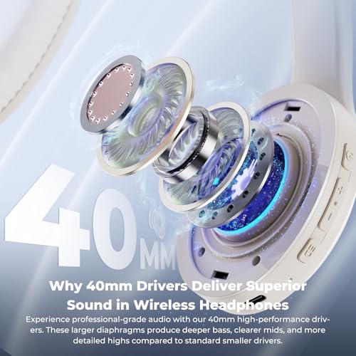 Headphones Wireless Over Ear , 70 Hours Playtime Bluetooth Headphones Built-in Microphone, Foldable Lightweight Headset with Bluetooth 5.4, HiFi Stereo Sound for PC Cellphone Travel Office (Off-white) - color: Off-white