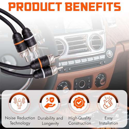 Premium Series 1.5ft. 2-Channel Car Audio RCA Short Cable – Double Shielded, Oxygen Free Copper, Noise Reducing Audio Cable for Amplifiers, Subwoofers, Speakers, Processors – PRM1.5 - size: 1.5' (ft), style: 2-Channel
