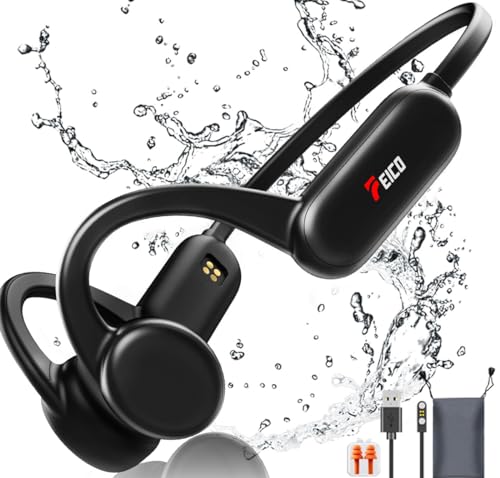 FEICO Bone Conduction Headphones, Bluetooth 5.3 Open-Ear Headphones with Mic | MP3 Mode Built-in 32GB & 10Hrs Playtime, IP68 Waterproof Bone Conduction for Running, Cycling, Swiming (Black) - color: BLACK
