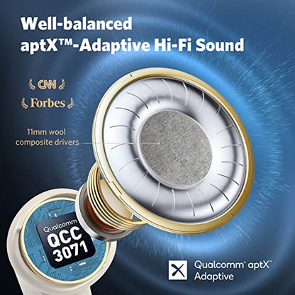 EarFun Air Pro 3 Noise Cancelling Wireless Earbuds, Qualcomm® aptX™ Adaptive Sound, 6 Mics CVC 8.0 ENC, Bluetooth 5.3 Earbuds, Multipoint Connection, 45H Playtime, App Customize EQ, Oat White | 6 Mics CVC 8.0 ENC, Bluetooth 5.3 Earbuds, Multipoint Connect