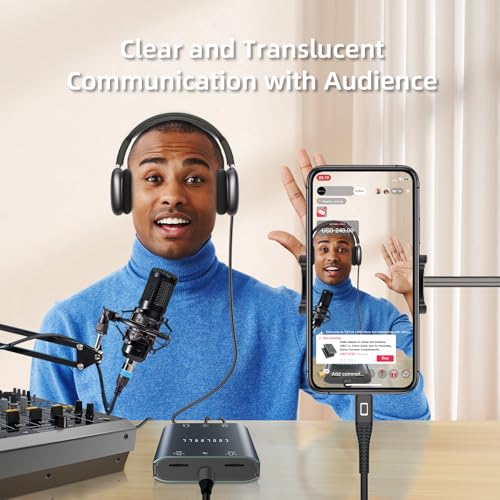 Portable Audio Interface, Stereo 24Bit/192kHz USB C and iPhone Interface | 24bit/192kHz sampling rate, Hi-Fi audio quality, Dual gain dial, Compatible with mixer/sound card for podcaster and creator - color: Space Gray