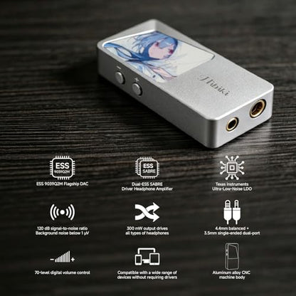 CVJ USB C Headphone Amp DAC Dongle 3.5mm Jack Audio Portable Amplifier | Dual Output DSD 256, 4.4mm Balanced, High Res 32bit/384kHz, ES9039Q2M Chip for iPhone 15 Pro Max Plus iPad Android Phone - color: Sliver