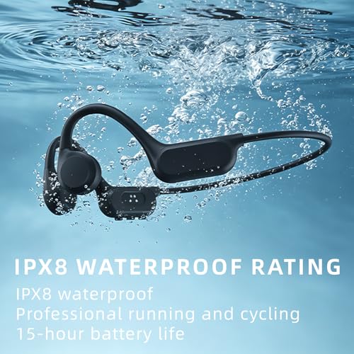 Sports bone conduction headphones, 6.0, wireless open-air headphones, with microphone, battery life up to 15 hours, IP68 waterproof rating, suitable for running and fitness exercises (black)