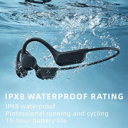 Sports bone conduction headphones, 6.0, wireless open-air headphones, with microphone, battery life up to 15 hours, IP68 waterproof rating, suitable for running and fitness exercises (black)