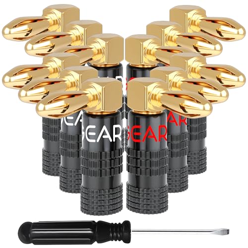 GEARit Right Angle Banana Plugs, 6 Pairs, 24K Gold-Plated, 14-20 AWG - color: Black and Red, size: Banana Plugs (90 Degree Right Angle - Flex Pin)