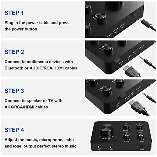 Wireless Microphone Karaoke Mixer System, Dual Handheld Wireless Microphone for Karaoke, Smart TV, PC, Speaker, Amplifier, Church, Wedding - Support HDMI, AUX In/Out