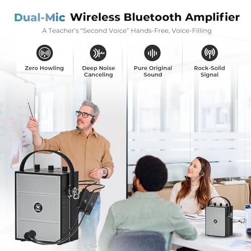 50W Voice Amplifier with 2 Mics,Microphone with Speaker | Portable Sound System with Microphone,Bluetooth Speaker Megaphone for Teachers, Classroom, Outdoor, Events -S98Plus