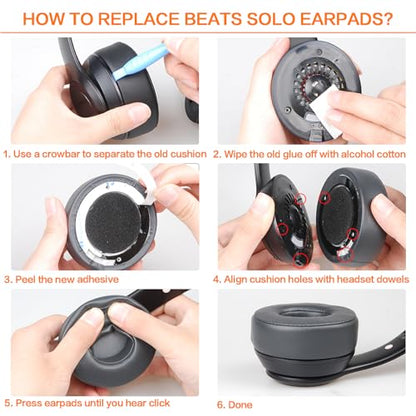 Thicker Ear Pads Cushions for Beats Solo 2 & Solo 3 Headphones Earpads | Solo 2.0/Solo 3.0 Wireless & Wired Covers with Stronger Adhesive Thicker Foam(Grey) - color: Gray