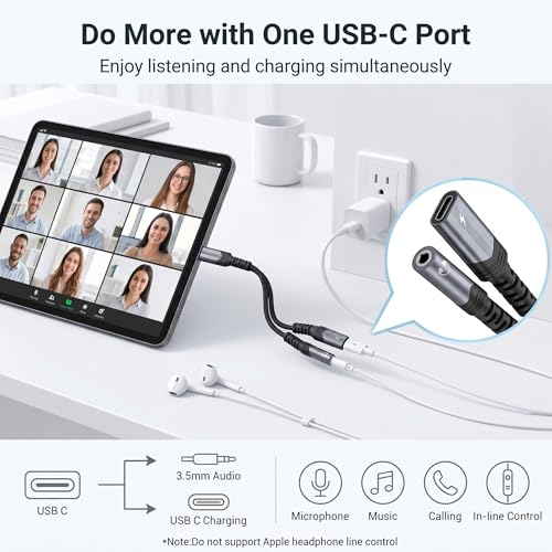 USB C to 3.5mm Headphone and Charger Adapter 2 Pack, 2 in-1 USB C PD 3.0 Charging Port to Aux Audio Jack and Fast Charging Dongle Cable Cord for iPhone 17 Iphone16, iPhone 15, Galaxy - size: 2-Pack