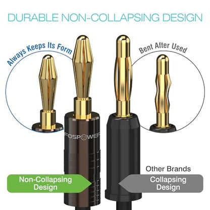 FosPower Banana Plugs 6 Pairs / 12 pcs, Closed Screw 24K Gold Plated Banana Speaker Plug Connectors for Speaker Wire, Wall Plate, Home Theater, Audio/Video Receiver, Amplifiers and Sound Systems | Banana Plug Speaker for Wall Plate and Subwoofer Cable - C