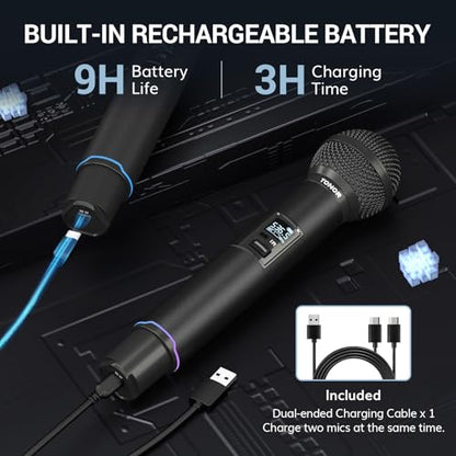 TONOR Rechargeable Wireless Microphone System, Dual Metal Handheld Cordless Mic with Box Receiver, 2x100 UHF Professional Dynamic Mic for Karaoke, Church, Singing, Wedding, DJ, 100 m/328ft, TW750 - style: Box Receiver