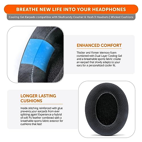 WC Freeze Crusher - Cooling Gel Earpads for Skullcandy Crusher & Hesh 3 | Made by Wicked Cushions | Also fits Crusher ANC 2, Crusher 720 & 1080 | Soft Memory Foam, Cooler for Longer | Black - color: Black