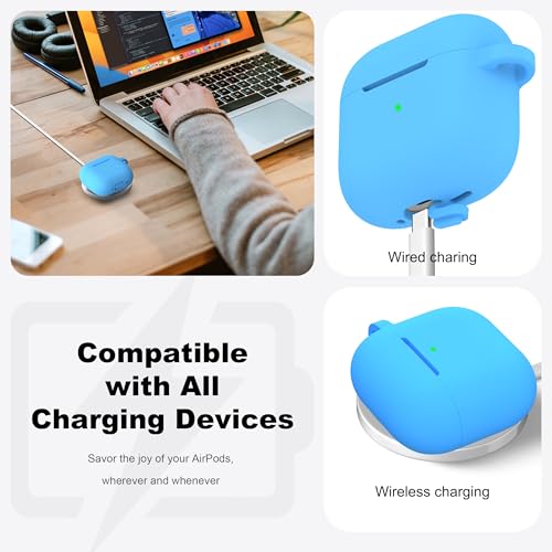 for AirPods 4 Case with Cleaner Kit,Full Protective Soft Skin Silicone Cover with Keychain for AirPods 4 Gen Case for Men Women,Compatible with Apple AirPods 4th Genaration Case 2024,Light Blue - color: C Light Blue