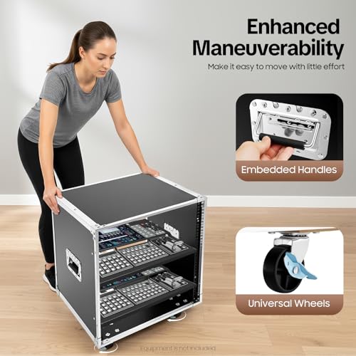 12U Cabinet Rolling Network Rack, Small Server Rack Shelf with Wheel & Side Panels, Audio Studio Video Telecom Equipment Rack for Computer Chassis, Mixing Consoles, Black