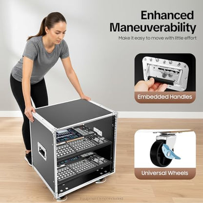 12U Cabinet Rolling Network Rack, Small Server Rack Shelf with Wheel & Side Panels, Audio Studio Video Telecom Equipment Rack for Computer Chassis, Mixing Consoles, Black