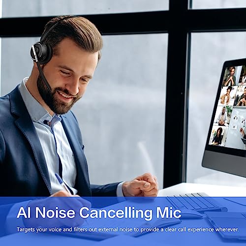 Bluetooth Headset, Wireless Headset with Microphone for PC, V5.2 Computer Headset with Noise Cancelling Mic, USB Dongle, Charging Base & Mute Button for Work, Cell Phones, Computer (Black) - color: Black
