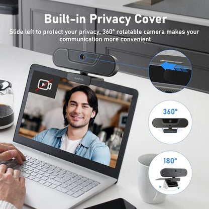 saylas 4K Webcam with Microphone and Speaker, Wide Angle 112°, Remote Control, Autofocus, Digital Zoom, Privacy Cover, Plug & Play Web Streaming Camera for Computer, USB Webcam for Pc - color: 4K/112° FOV