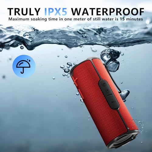 BYANDBY Bluetooth Speaker with IPX5 Waterproof 2 Portable, Long Playtime, Wireless Stereo Pairing, 12W Stereo Sound, BT 5.3, Bassup, Electronics for Home, Shower, Outdoors, Travel(Red) - color: Red
