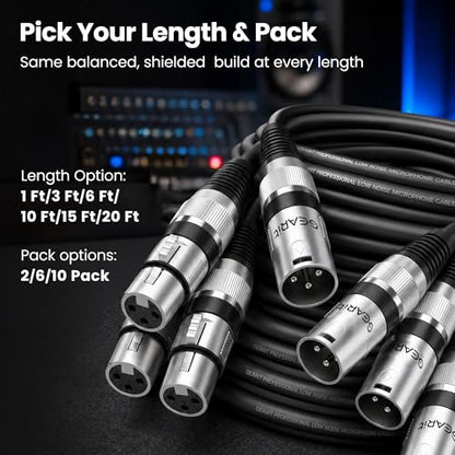 GEARit 22AWG OFC XLR Cables 3FT 10-Pack Male to Female for Studio Recording | Balanced 3-Pin Microphone Cables with Dual Shielding for Podcasters Streamers Mixers Powered Speakers and Desktop Audio Gear - size: 3 Feet (10-Pack), style: 10 Pack
