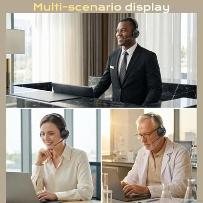 Wireless Headset with Mic for Work, Bluetooth Headset with Noise Cancelling Microphone, Charging Base & USB Computer Headset with Microphone for Call Center/Office/Home/PC/Laptop/Teams/Zoom