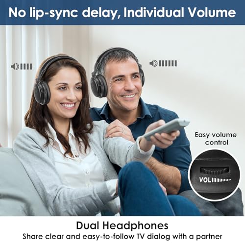 SIMOLIO Dual Wireless TV Headphones for Seniors, Bluetooth for PC/TV, 829D2 | Clear Voice & Loud Volume, OPT/AUX Passthrough to Soundbar, L/R Audio Balance, Ambient Sound Mode, Spare Battery, 164ft Range - style: Two Headsets