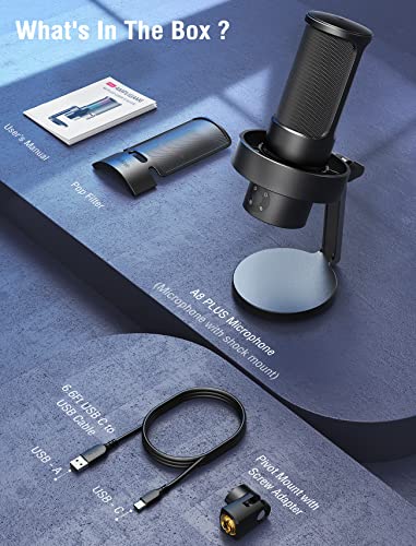 FIFINE A8 Plus USB Gaming Condenser Microphone with 4 Polar Patterns for PC - size: A8PLUS-Desktop
