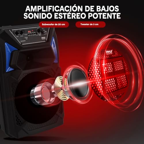 Pyle Portable Bluetooth PA Speaker System - 400W Outdoor Bluetooth Speaker Portable PA System w/Microphone in, Party Lights, MP3/USB SD Card Reader, FM Radio, Rolling Wheels - Mic, Remote - PPHP82SM