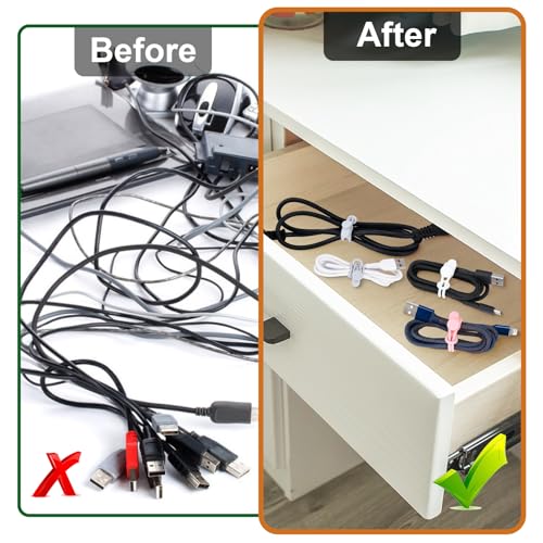 32Pcs Silicone Cable Ties, Data Cable Organizer Silicone Cable Straps Cord Ties Wrap Reusable Wire Organizers Elastic Cables Cord Management Organizers for Electronics, Home, Office, School, Travel