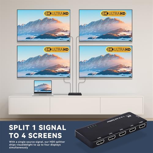 Xiwai HDMI Splitter 1-IN-4-OUT 8K 60hz Ultra-HD Converter Box Compatible 2.1 Switch 48Gbps UHD Hub Support Mirror HDCP SST Extended 4K@120hz 3.5mm Audio - style: HDMI Switch 2.1 (1 to 4 )with Cable