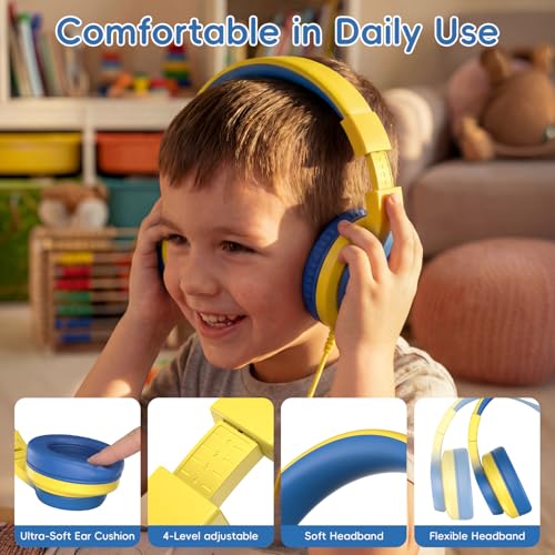Candy Bila 2 Pack USB C Kids Headphones for School,Wired Over-Ear | 85dB Safe Volume,Stereo Sound,Adjustable headband, Foldable Design,Compatible USB-C iPads,Tablets,Gradient Pink+Light Yellow - color: Light Pink+Yellow