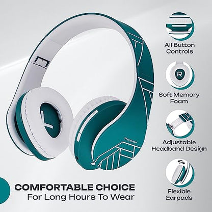 PowerLocus Bluetooth Over-Ear Headphones, Wireless Stereo Foldable Headphones Wireless and Wired Headsets with Built-in Mic, Micro SD/TF, FM for iPhone/Samsung/iPad/PC (Blue/White) - color: Blue/White