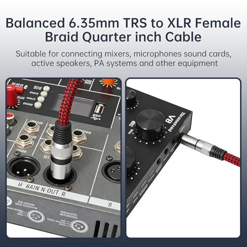 1/4 TRS Male to 3Pin XLR Female Microphone Cable, 4.92ft 6.35mm TRS to XLR Female Braid Quarter inch Balanced Cable for Mixer Microphone Active Speakers (4.92 ft)