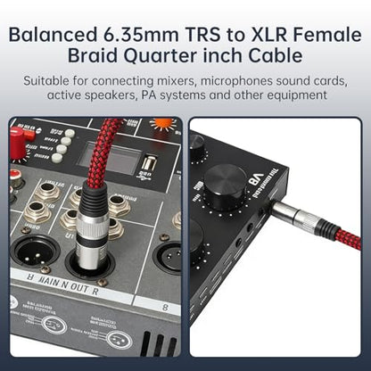 1/4 TRS Male to 3Pin XLR Female Microphone Cable, 4.92ft 6.35mm TRS to XLR Female Braid Quarter inch Balanced Cable for Mixer Microphone Active Speakers (4.92 ft)