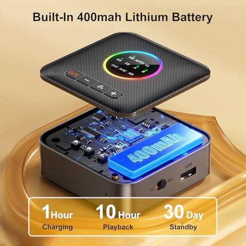 Upgrade Bluetooth 5.2 Transmitter Receiver aptX Adaptive/Low Latency/HD Bluetooth Adapter Support 2 AirPods Headphones, Wireless HiFi Audio Receiver with AUX RCA USB for TV/Car/PC/Home Stereo/Speakers - style: M10-PRO