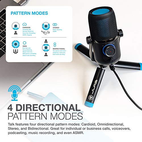 JLab Talk USB Microphone, USB-C Output, Cardioid, Omnidirectional, Stereo or Bidirectional, 96k Sample Rate, 20Hz, 20kHz Frequency Response, Volume, Gain Control, Quick Mute, Plug & Play
