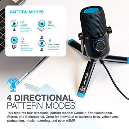 JLab Talk USB Microphone, USB-C Output, Cardioid, Omnidirectional, Stereo or Bidirectional, 96k Sample Rate, 20Hz, 20kHz Frequency Response, Volume, Gain Control, Quick Mute, Plug & Play