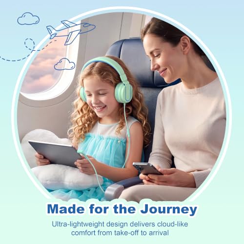 AILIHEN I35 Kids Headphones for School with Mic, 93dB Safe Volume, Green | Wired On Ear Headphones for Kids Girls, Foldable Lightweight Headphone for Classroom Learning & Entertainment Travel Computer - color: Aqua Green