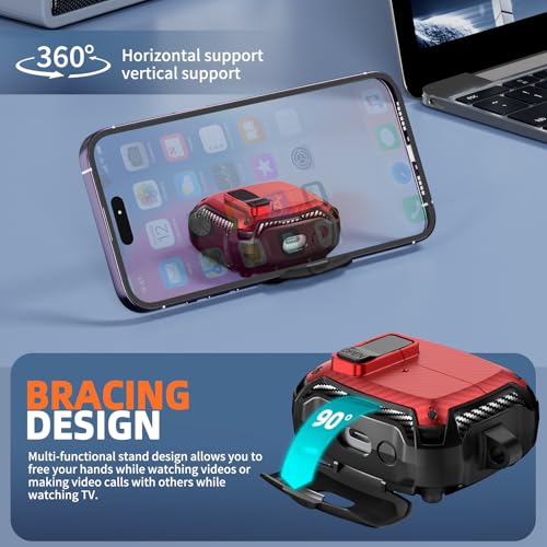 Safety Lock Case for Samsung Galaxy Buds3 FE/3/3 Pro (Red) | with Phone Stand,with Secure Lock Clip & Cleaning kit Full Body Shockproof Carbon Fiber Protection Design - color: C-Red