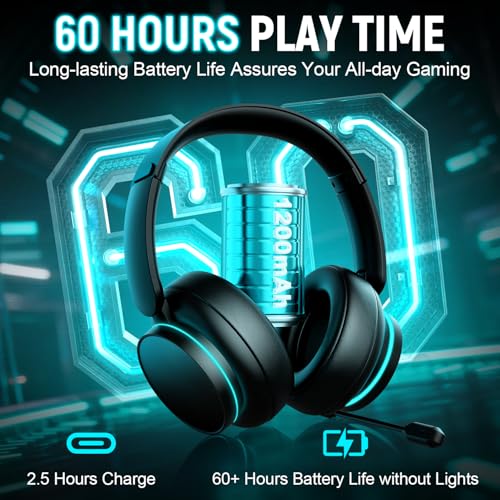 MD33 Wireless Gaming Headset with Mic for Xbox Series X|S Xbox One PS5 PC | 60H Playtime, Bluetooth Headphones with Low Latency, 3D Surround Sound, Noise Canceling Mic - color: Black