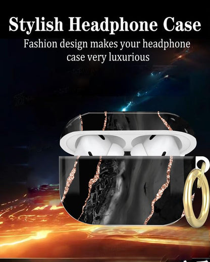 Compatible with AirPod Pro 2nd//1st Generation Case Cover with Key Chain,Full Protective Shockproof Wireless Headphone Case for Airpod Pro 2023/2022/2019(Black Rose Gold Marble) - color: Black Rose Gold Marble
