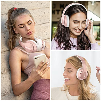 Wireless Bluetooth Headphones Over Ear V6.0 HiFi Stereo with Mic | 65H Playtime 6EQ Modes Foldable Bluetooth Headset with Microphone for Travel Smartphone Computer Laptop Rose Gold - color: Rose Gold