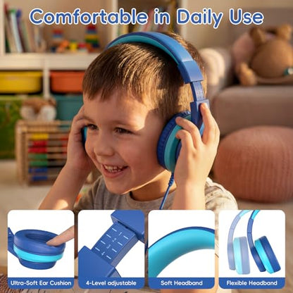 Candy Bila USB C Kids Headphones for School,Wired Over-Ear for Boys Girls | 85dB Safe Volume, Stereo Sound, Adjustable headband, Foldable Design,Compatible USB-C iPads, Tablets ,Deep Blue - color: Deep Bule