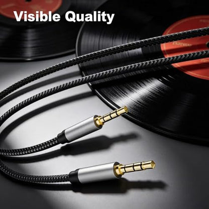 Male to Male Audio Cable 1Ft,3.5mm 4 Pole Nylon Braided Stereo Aux Cord for Headphones, PS4,Phone, Tablets, Headset, PC, Laptop and More(1Ft/0.3M) - size: 1 ft