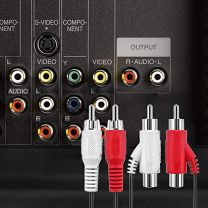 RCA Audio Piggyback Cable, 2 RCA Male to 2 RCA Male + RCA Female Piggyback, 6 foot