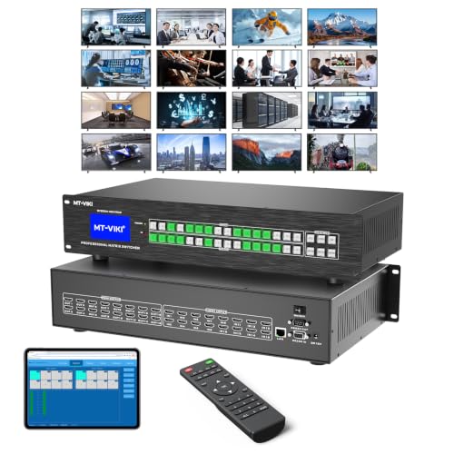 MT-VIKI Upgraded 4K HDMI Matrix Switch 16x16 w/Web GUI,Built-in US ADI Chip | 4K@30Hz 2U Rack Mount Matrix Switcher & Splitter, EDID, RS232, LAN Port, Remote - size: 16X16 w/ WEB