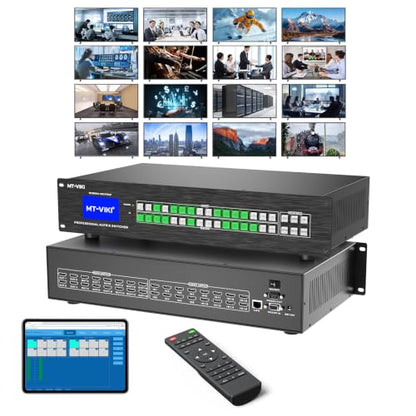 MT-VIKI Upgraded 4K HDMI Matrix Switch 16x16 w/Web GUI,Built-in US ADI Chip | 4K@30Hz 2U Rack Mount Matrix Switcher & Splitter, EDID, RS232, LAN Port, Remote - size: 16X16 w/ WEB